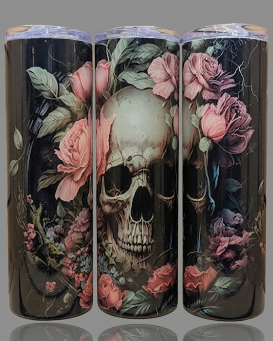 Tumbler ( Totenkopf umringt von Blumen - Darksyle)