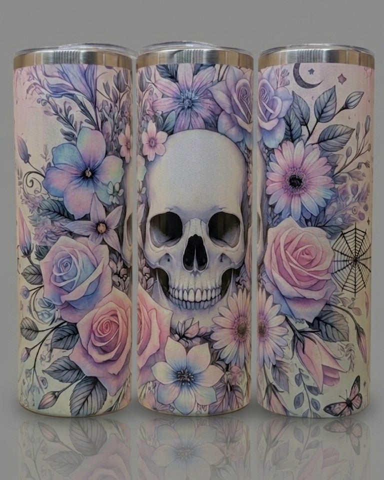 Tumbler ( Totenkopf umringt von Blumen)