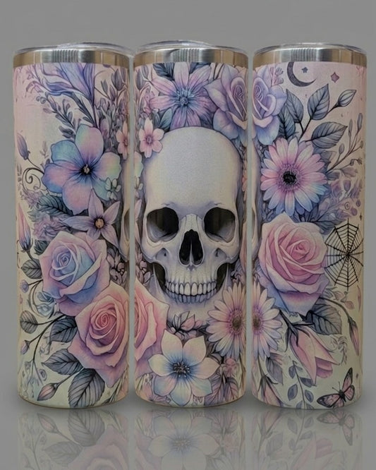 Tumbler ( Totenkopf umringt von Blumen)